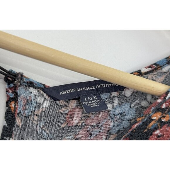 American Eagle Women’s Floral Flowy Toe Sleeve Blouse Sz M Boho Peasant Festival - Picture 6 of 10